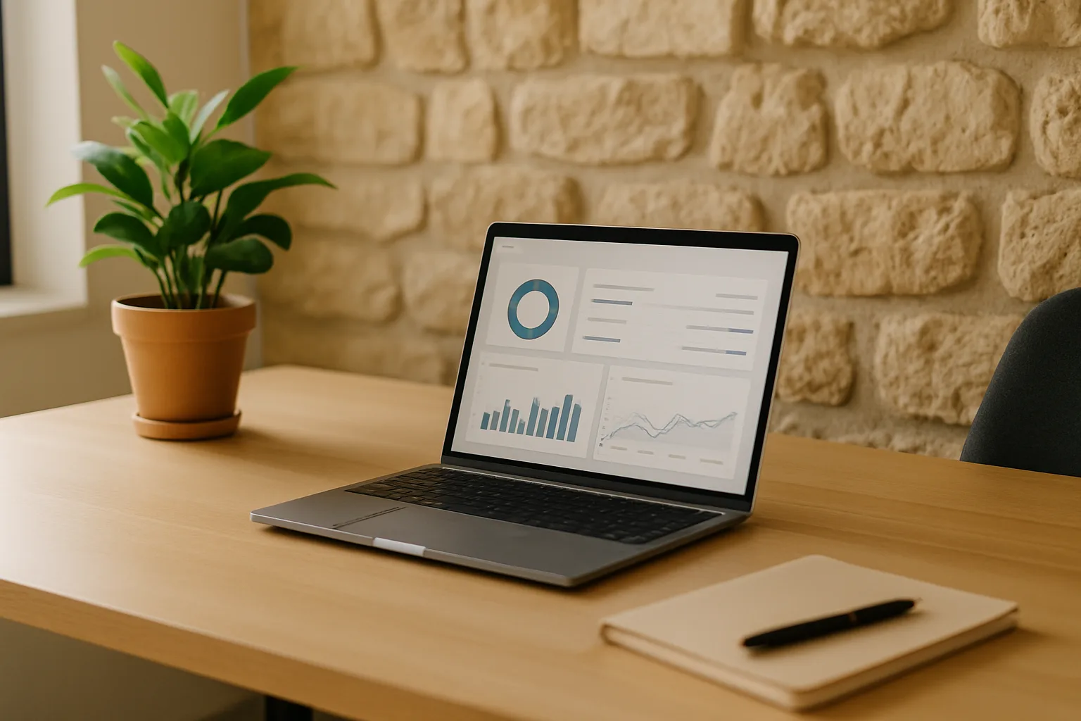Organised Cyprus small business office with automated accounting workflow running on a laptop