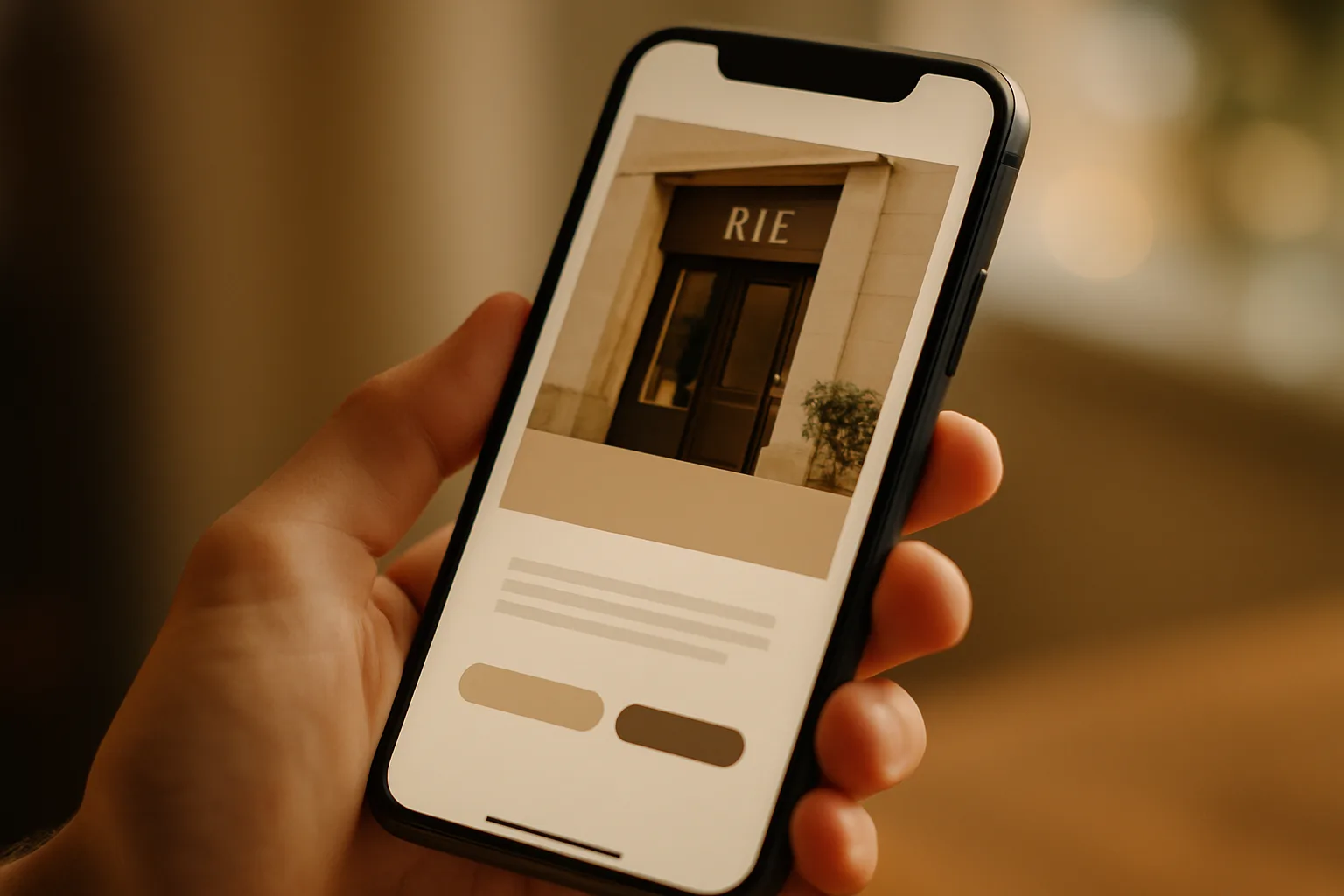 Site web professionnel d'une petite entreprise affiché sur un smartphone, design épuré et chargement rapide