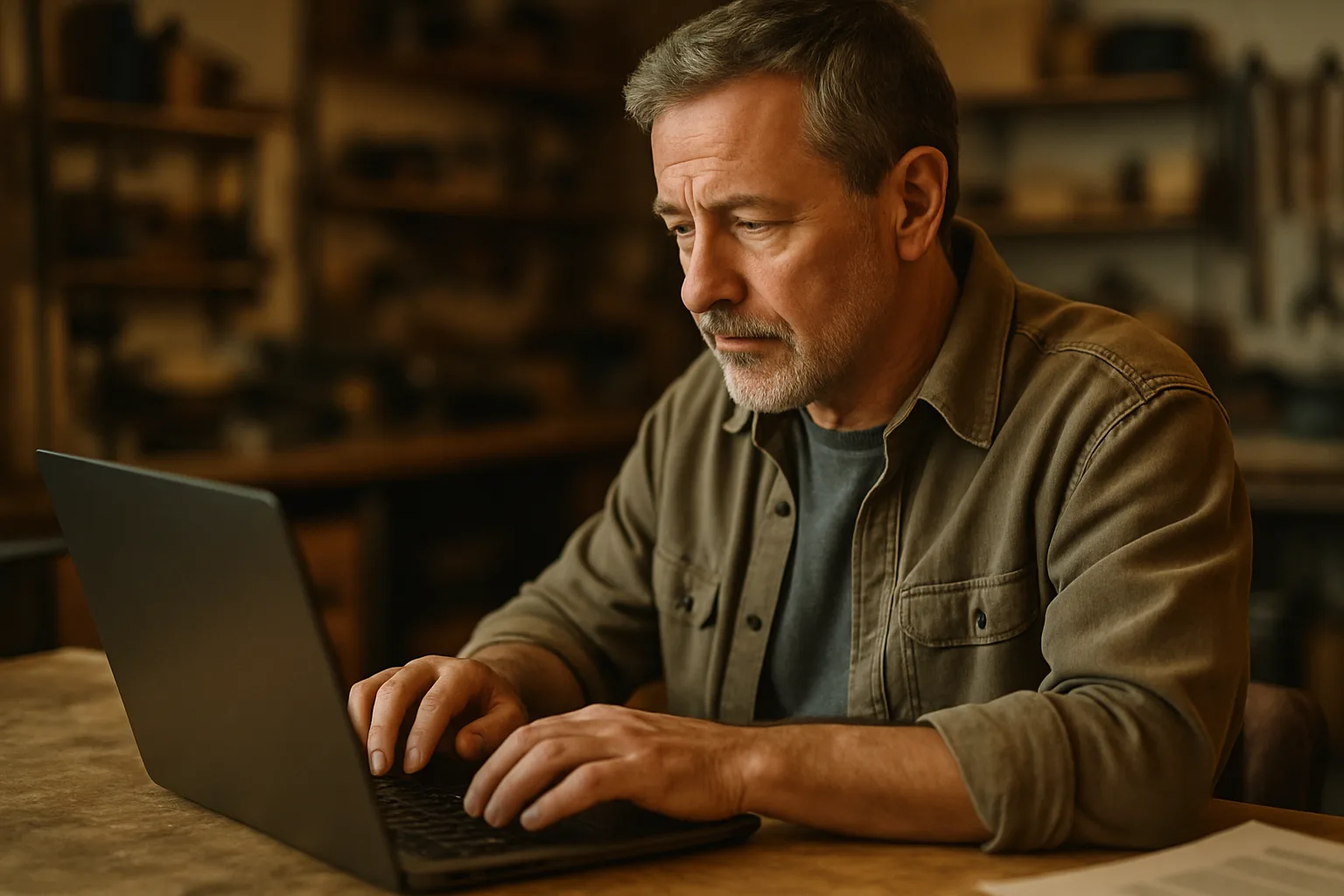Imprenditore PMI che configura il proprio sito web aziendale tramite un configuratore online semplice