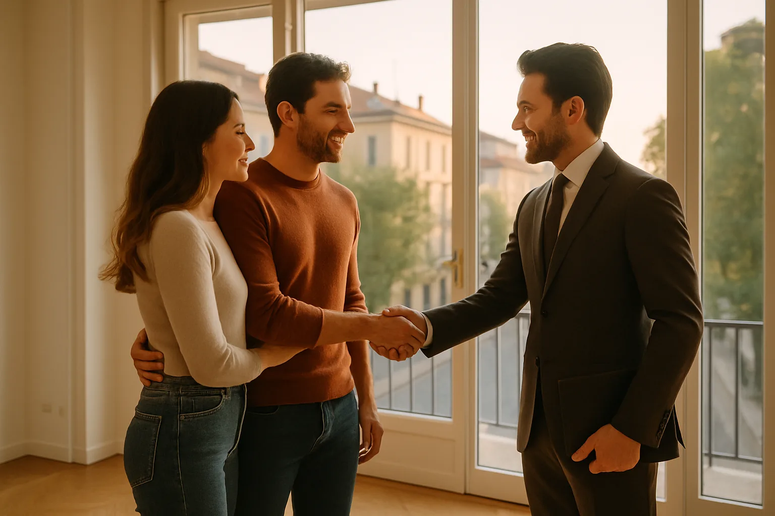 Coppia che visita un appartamento in vendita a Monza con un agente immobiliare professionista