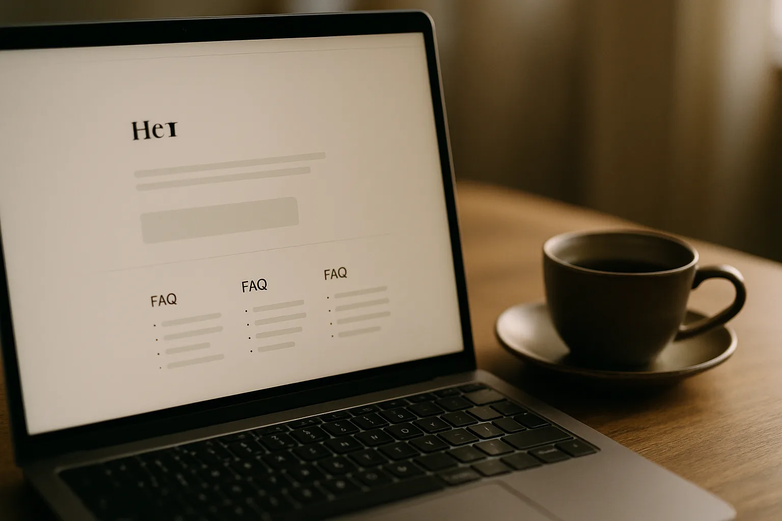 Übersichtliche Website mit klarer Struktur und FAQ-Bereich auf einem Laptop