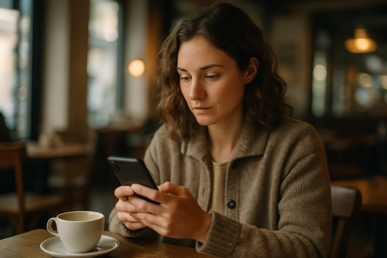 Customer sending an inquiry via a website chatbot on a smartphone