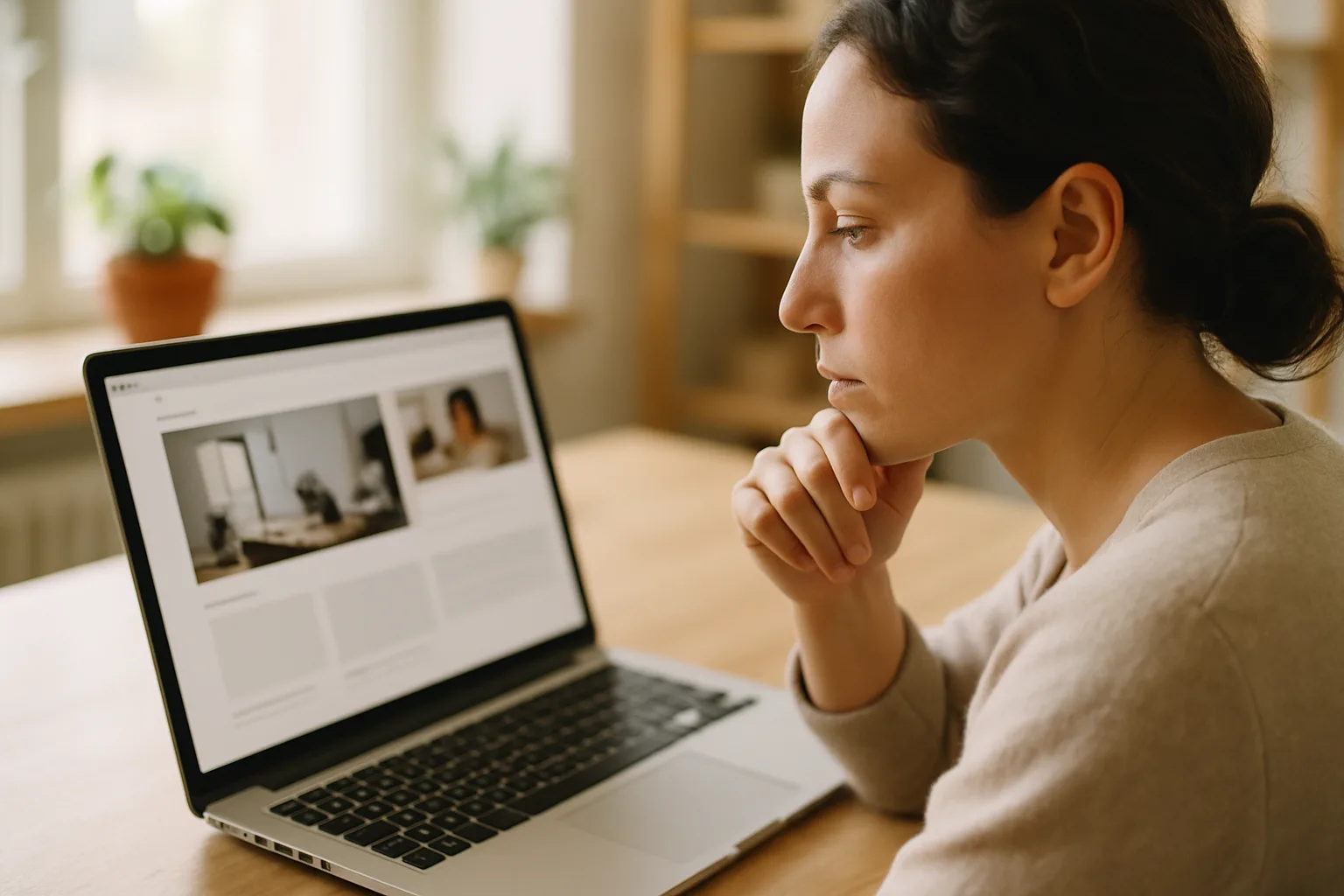 Small business owner reviewing an AI chatbot conversation on their website