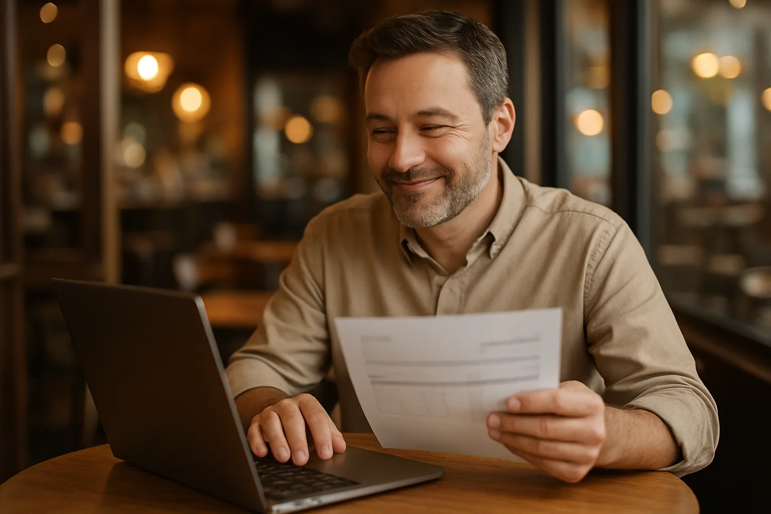 Auto-entrepreneur qui examine son abonnement mensuel pour son site web dans un café