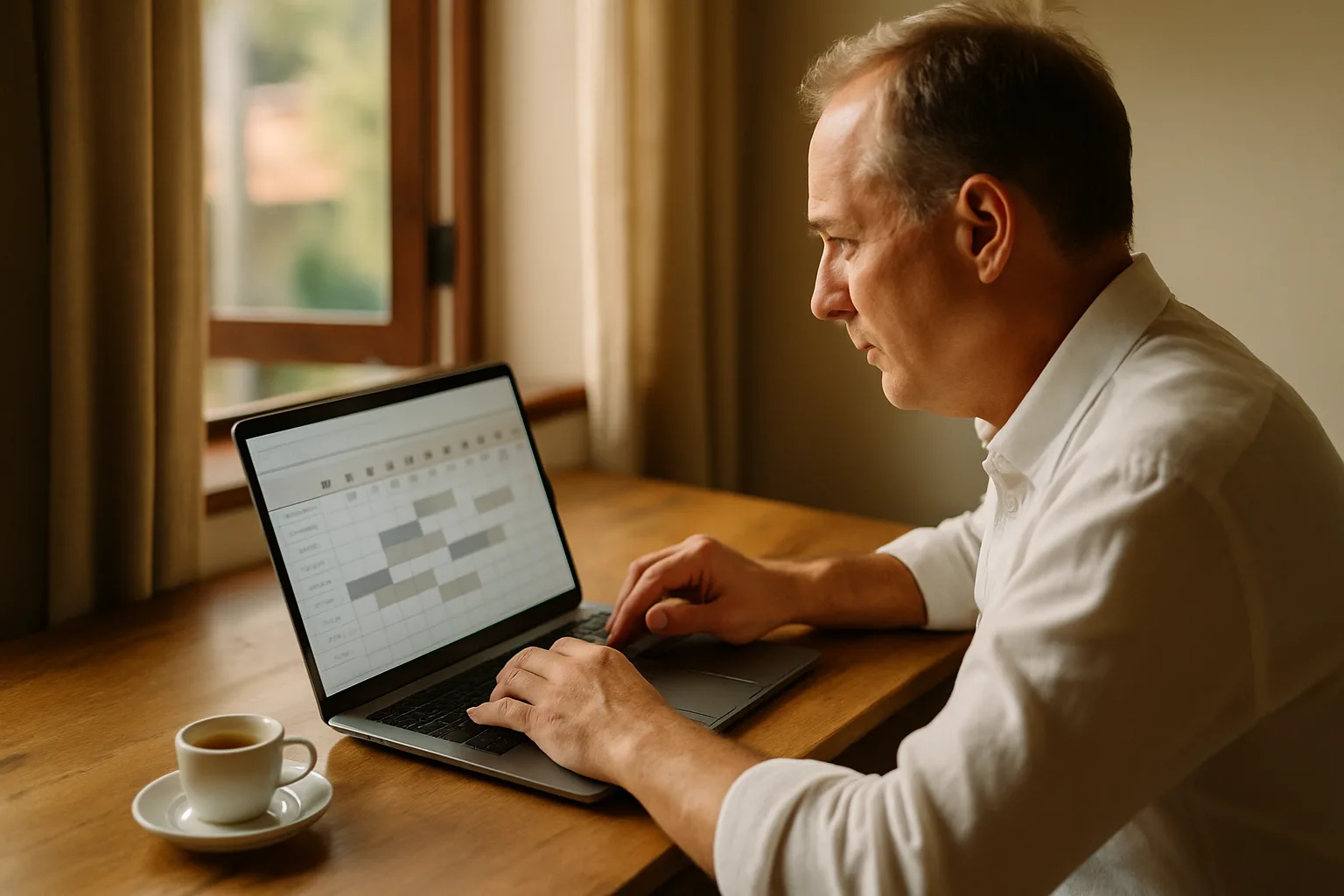 Albergatore che controlla le prenotazioni dirette sul laptop alla scrivania