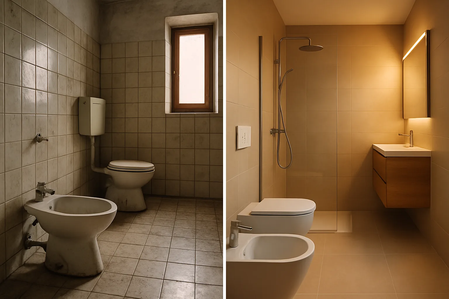 Foto prima e dopo di una ristrutturazione bagno: esempio di galleria lavori per sito artigiano