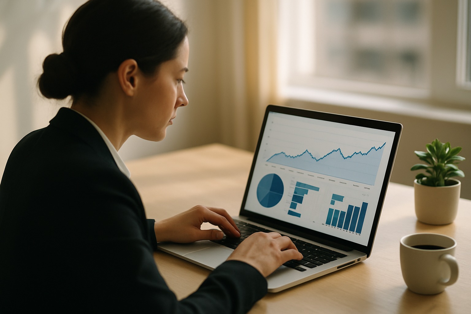 Professionnelle analysant la visibilité de son site web sur un tableau de bord d'audit en ligne