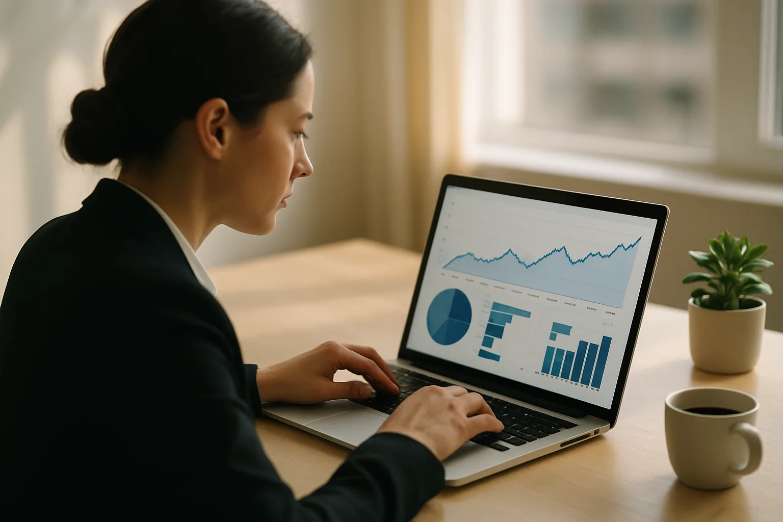 Professionnelle analysant la visibilité de son site web sur un tableau de bord d'audit en ligne
