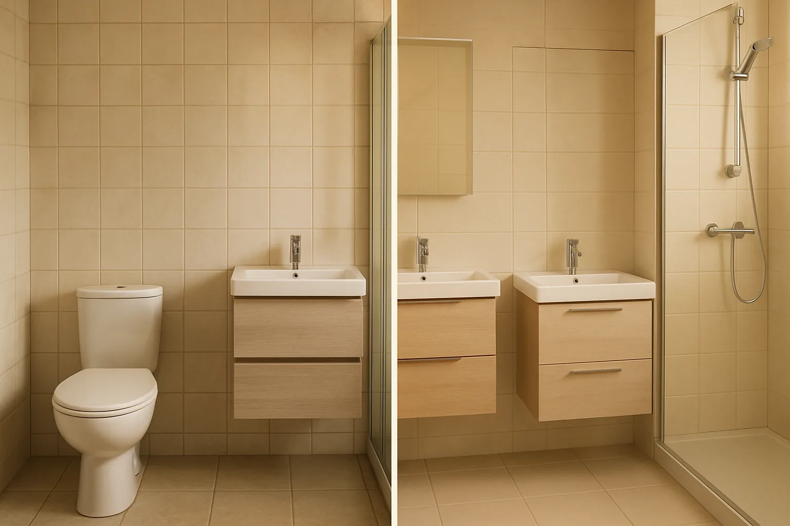 Photos de chantier avant-après d'une rénovation de salle de bain par un carreleur artisan