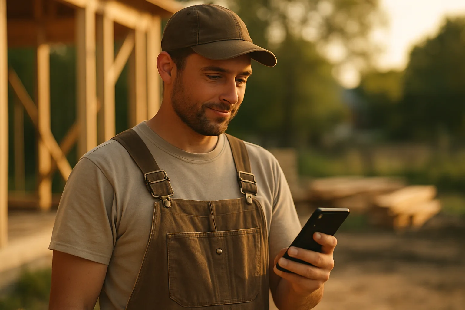 Tradesperson receiving a customer enquiry on his mobile from his new business website