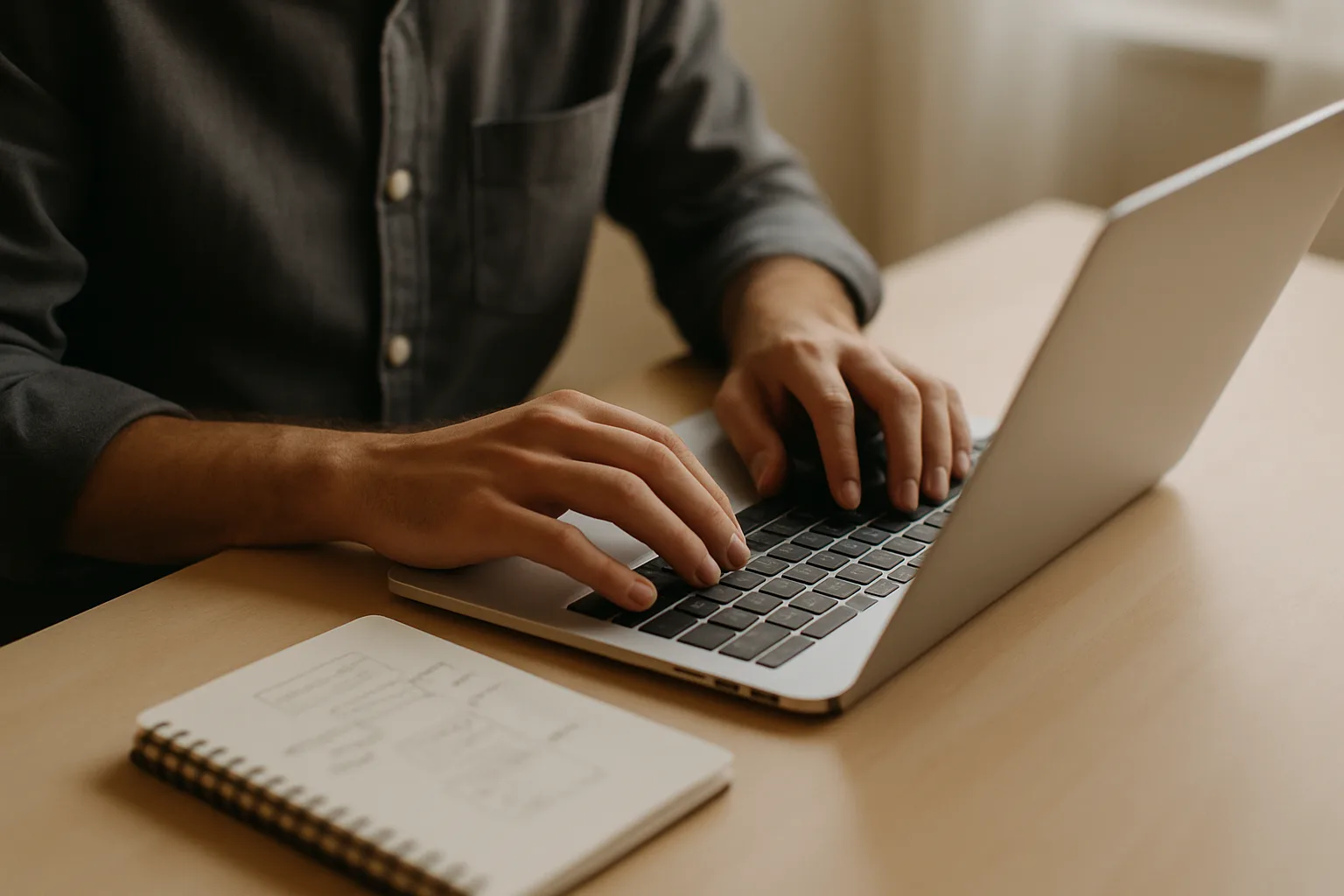 Business owner configuring website details on a laptop at a tidy desk