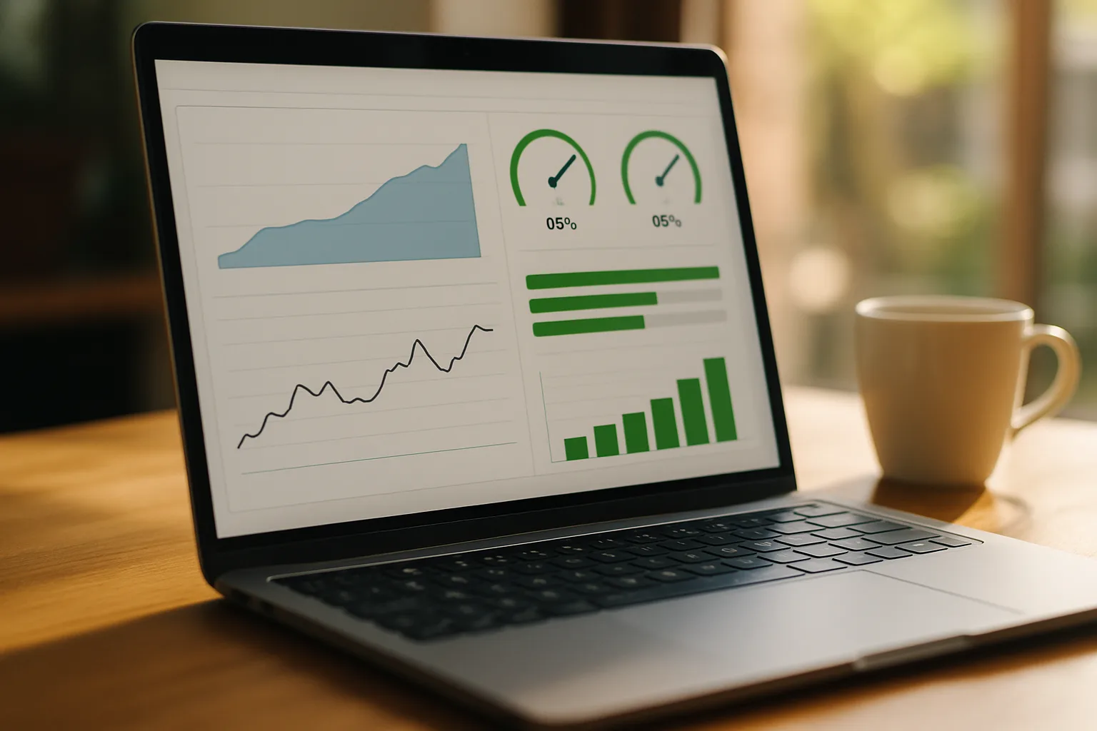 Website performance metrics on a laptop showing strong Core Web Vitals scores