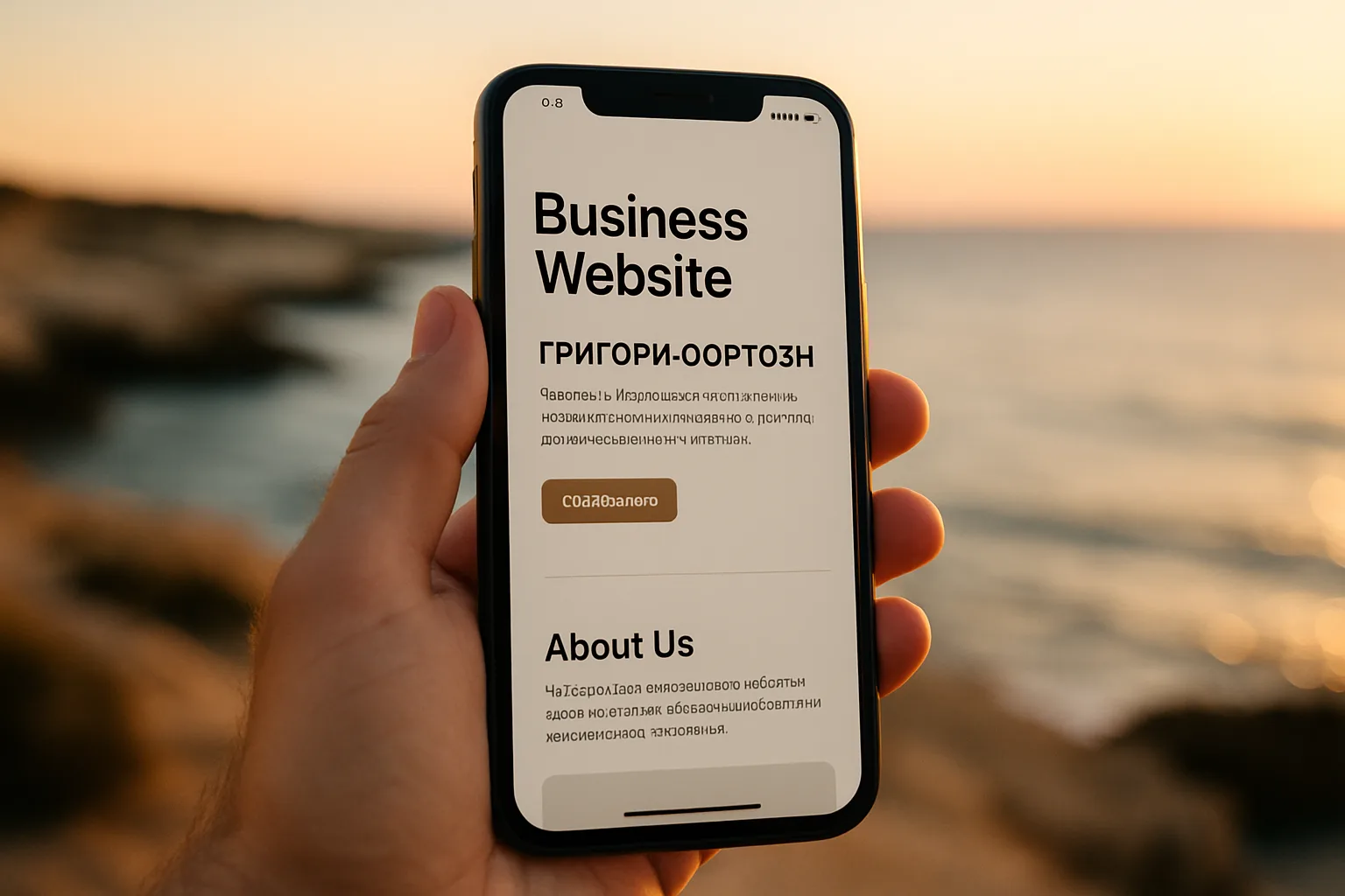 Multilingual business website in English and Greek displayed on a smartphone in Cyprus