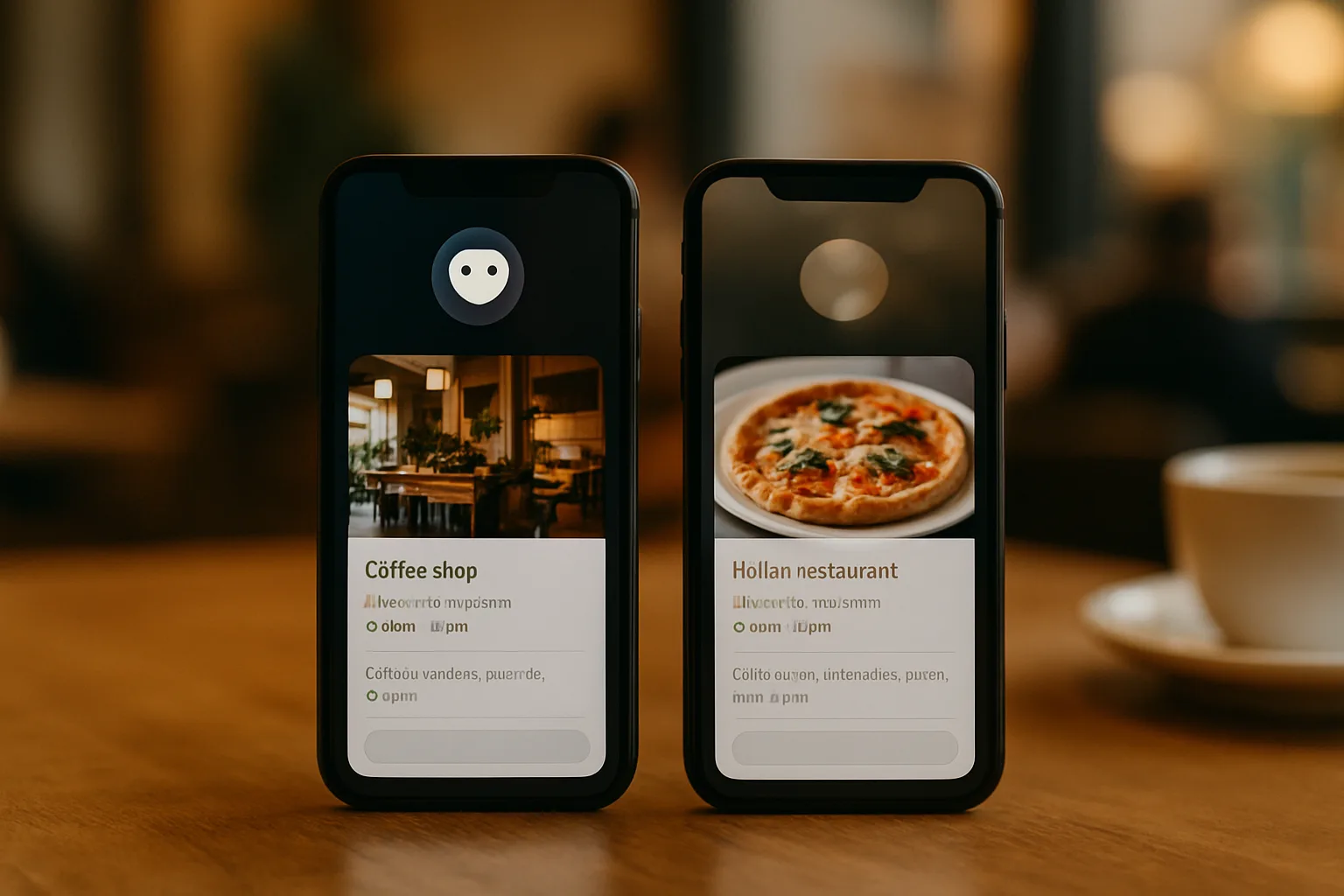 Two smartphones displaying AI-generated local business recommendations from different AI search engines