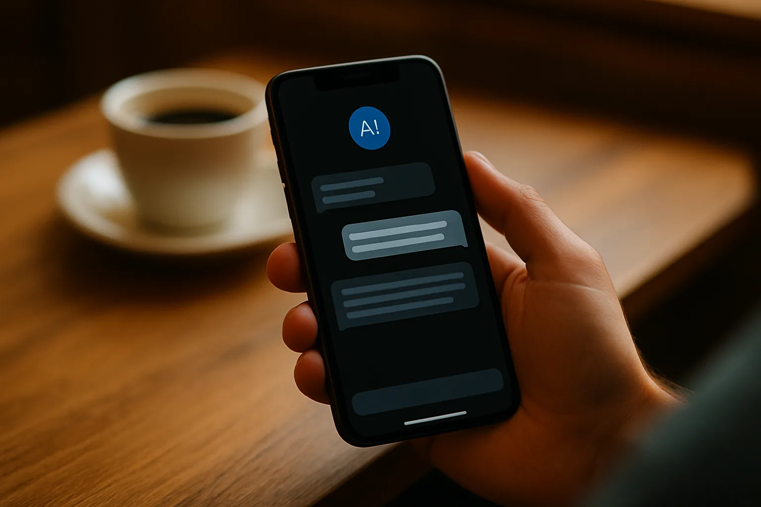 A customer asking an AI assistant about a local Cyprus business on a smartphone