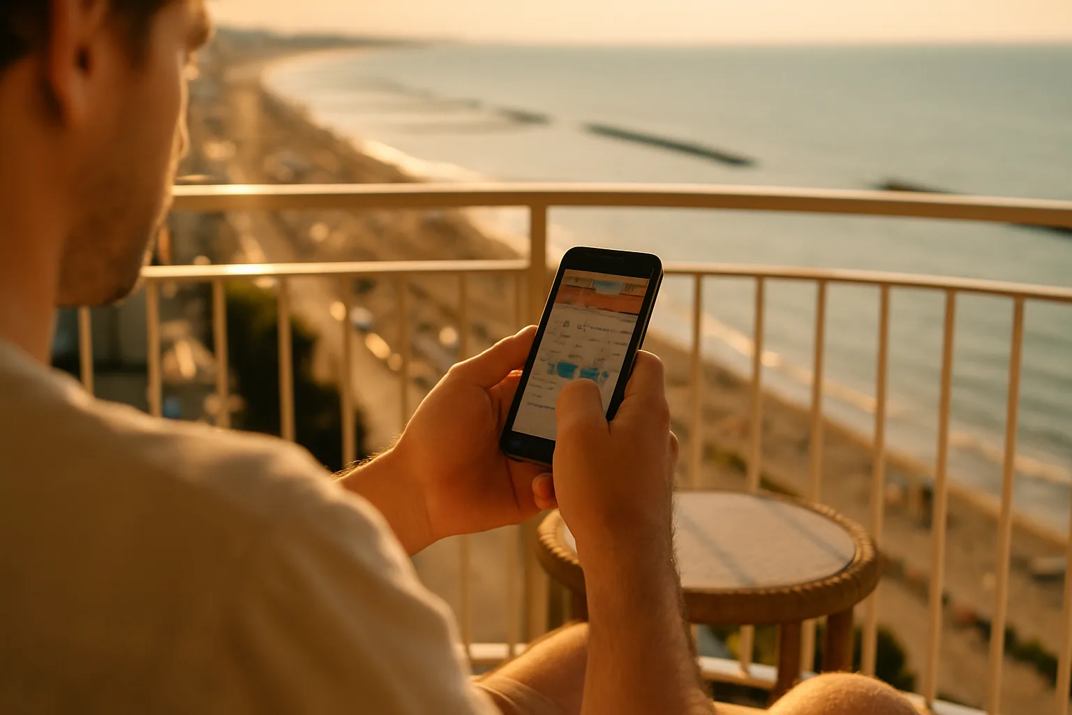 Ospite che prenota direttamente dal sito web dell'hotel sul proprio smartphone a Riccione