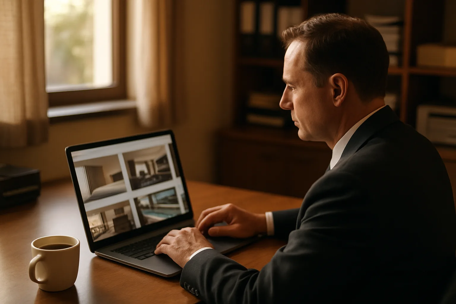 Hôtelier consultant le site web professionnel de son hôtel sur un ordinateur portable