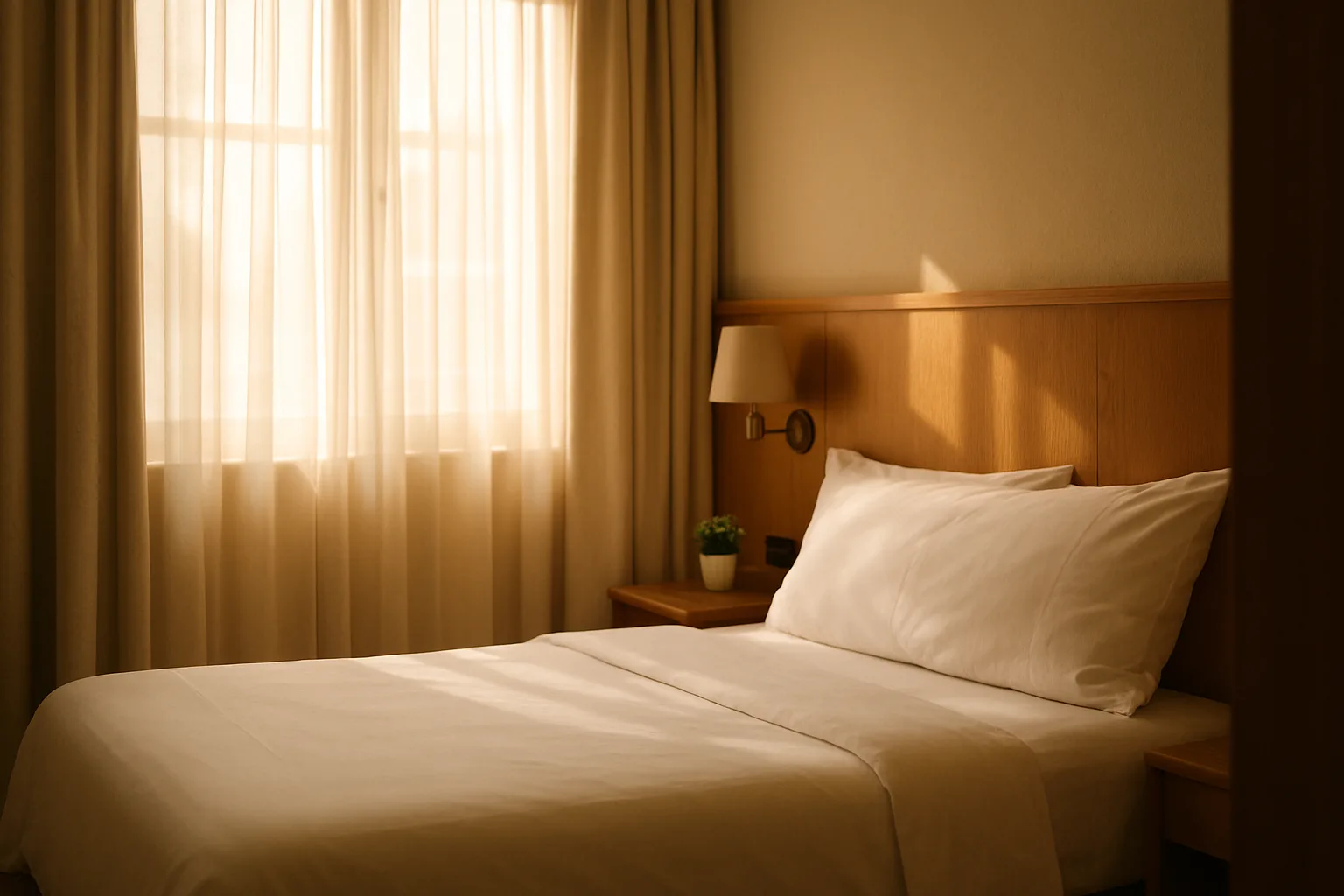 Gepflegtes Hotelzimmer eines kleinen Boutique-Hotels im Morgenlicht