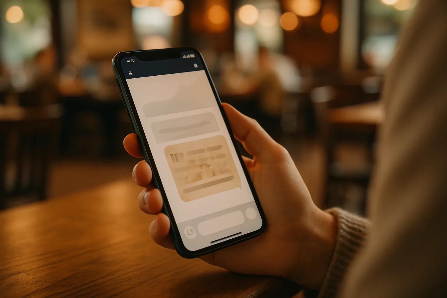Customer reading an AI assistant recommendation for a local business on their smartphone
