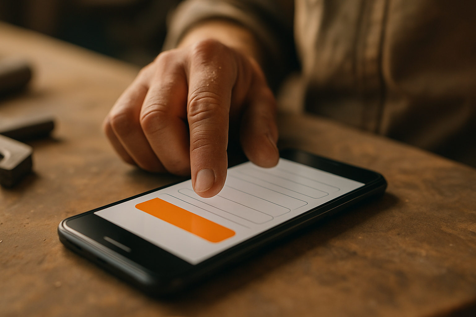 A homeowner tapping a one-click quote request button on a trades business website on mobile