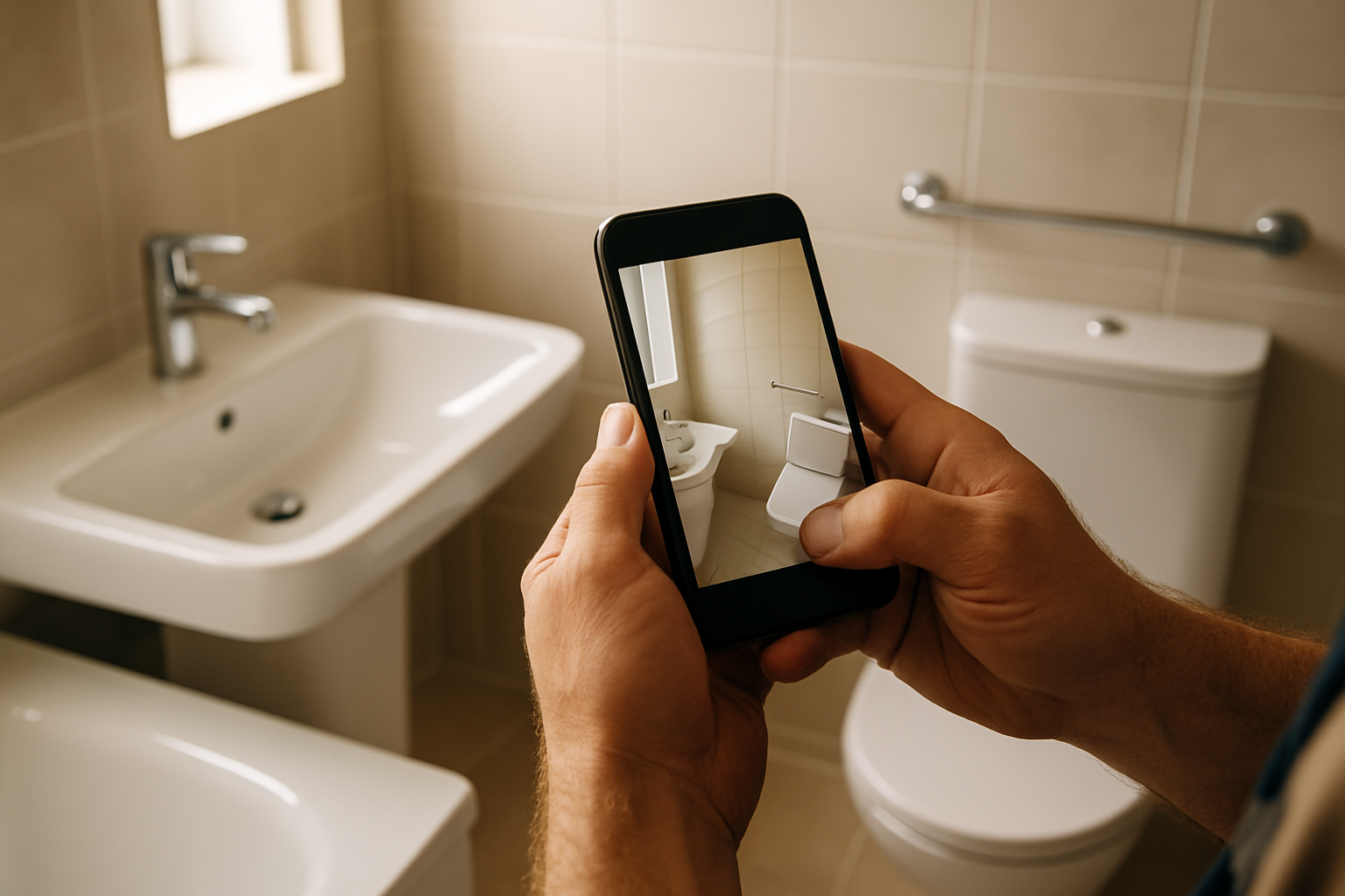 A plumber photographs a completed job to upload to his Google Business Profile