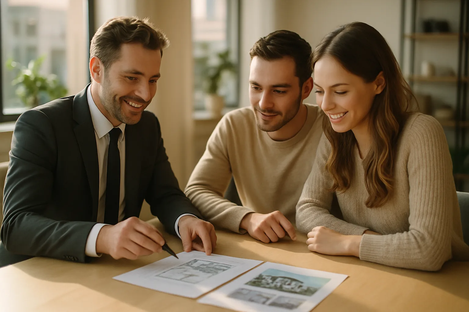Immobilienmakler berät Eigentümerpaar beim Immobilienverkauf