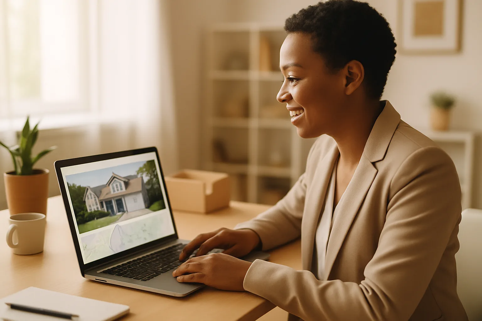 Real estate agent reviewing a professional property website on a laptop