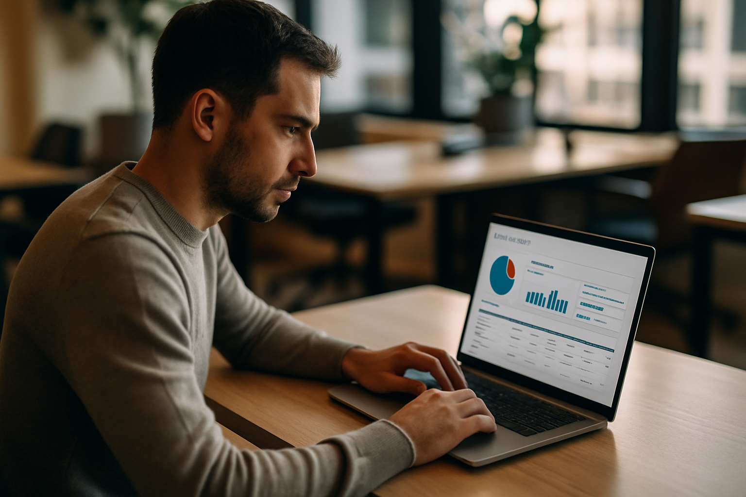 Chef d'entreprise analysant la visibilité IA de son site web avec un outil d'audit
