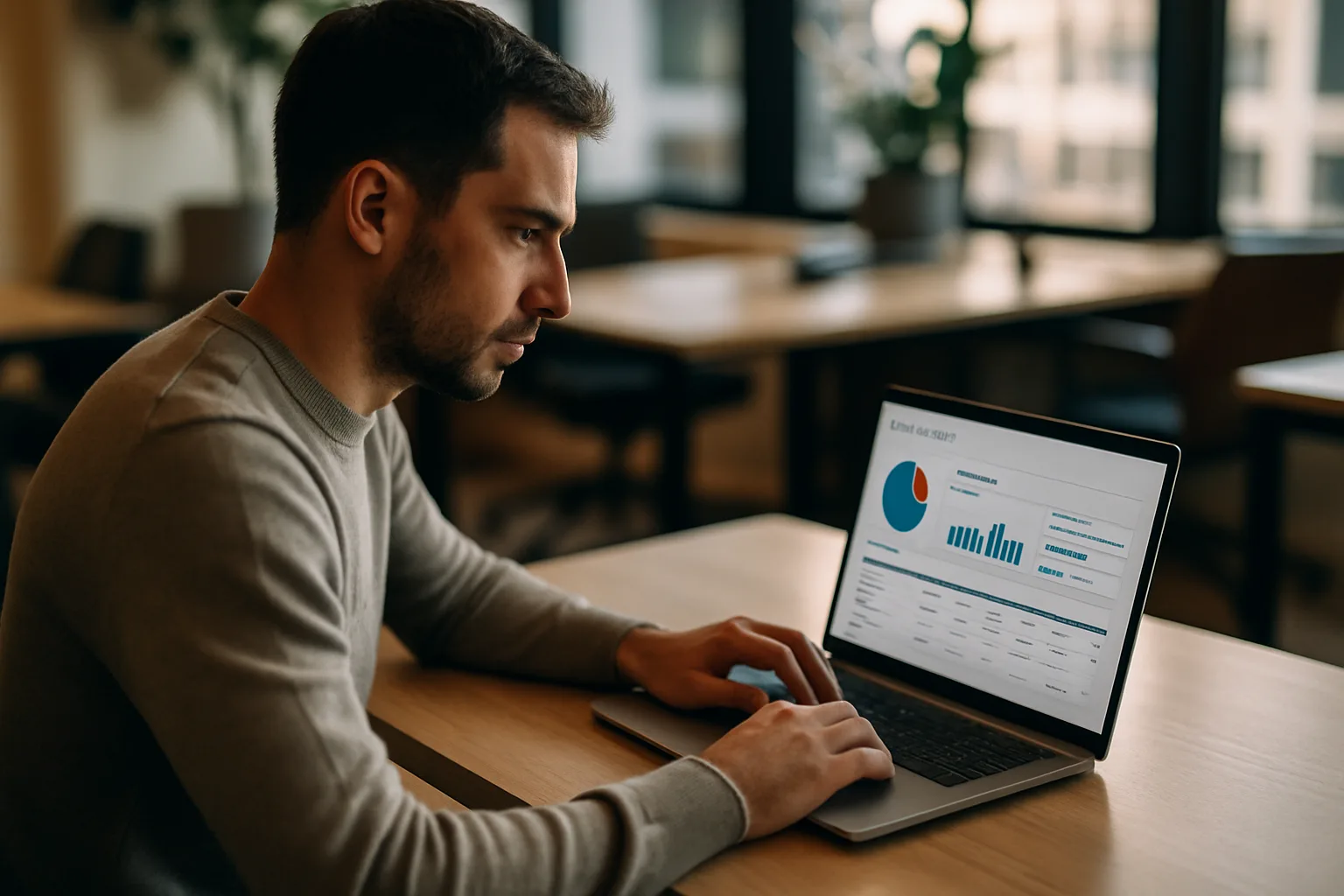 Chef d'entreprise analysant la visibilité IA de son site web avec un outil d'audit