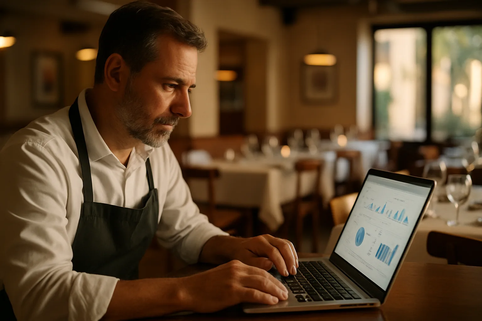 Ristoratore italiano che controlla le prestazioni del sito web del suo locale