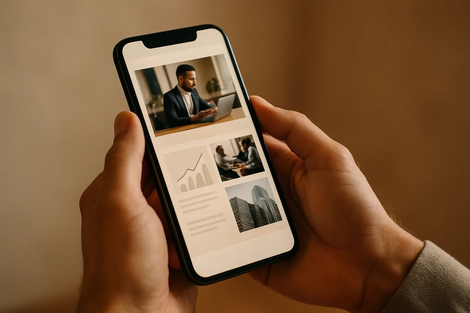 Business website loading quickly on a smartphone, showing mobile-first design quality