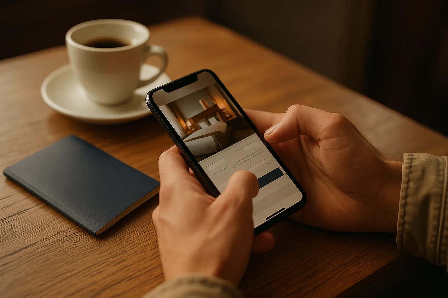Voyageur effectuant une réservation directe sur le site mobile d'un hôtel indépendant