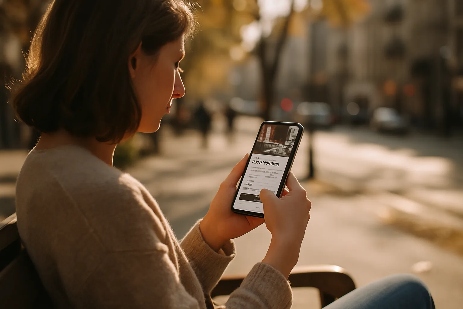 Guest booking a restaurant table online on a smartphone outdoors