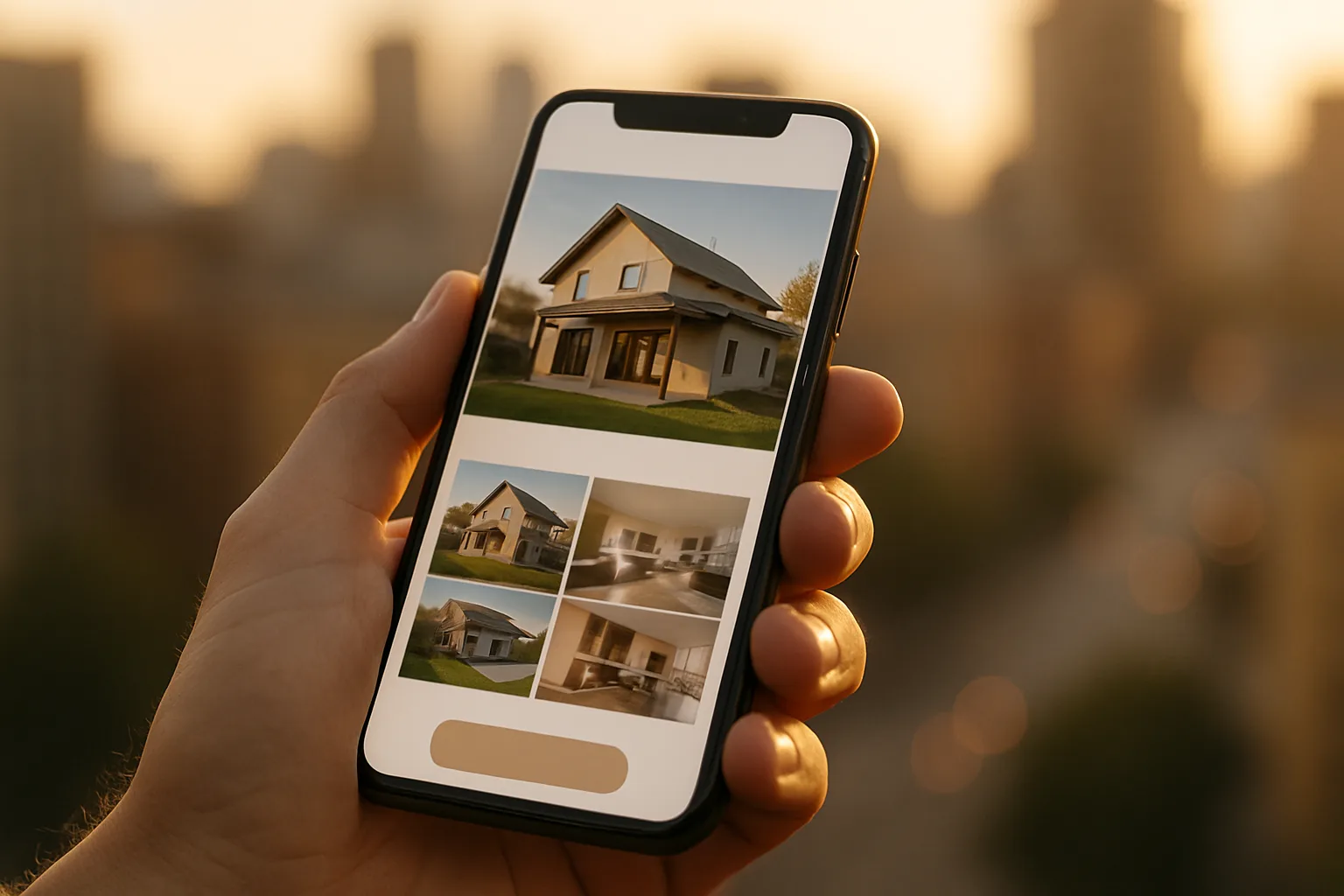 Fiche annonce immobilière affichée sur un smartphone mobile avec bouton de contact visible