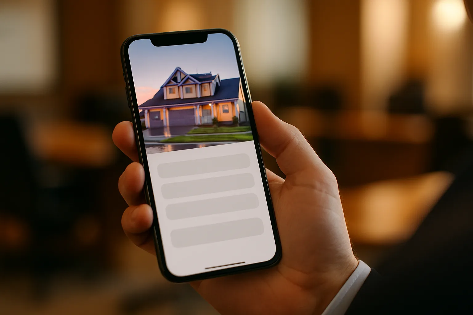 Fiche de bien immobilier affichée sur mobile avec formulaire de contact visible