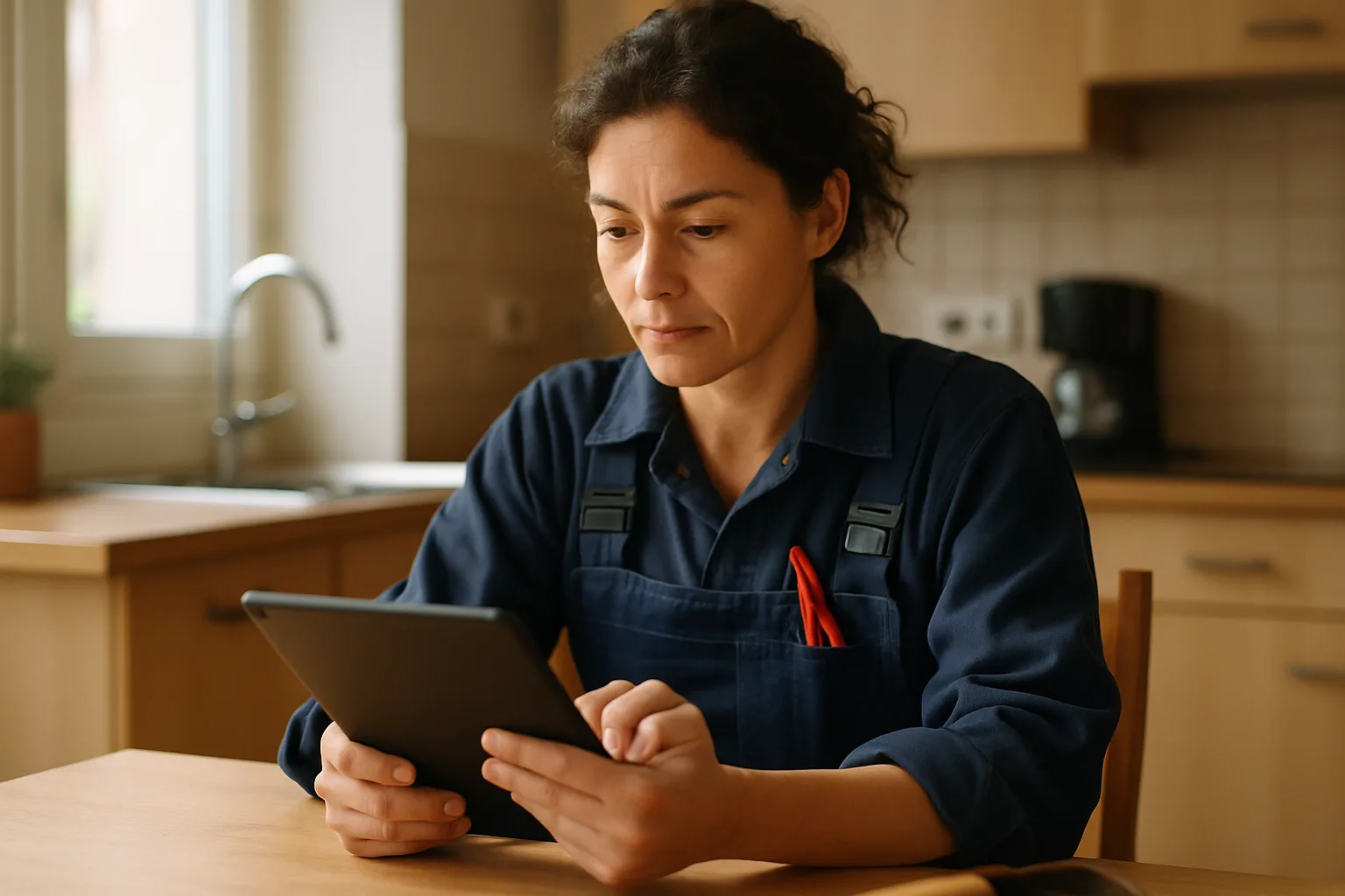 Artisane vérifiant ses demandes de devis en ligne depuis une tablette