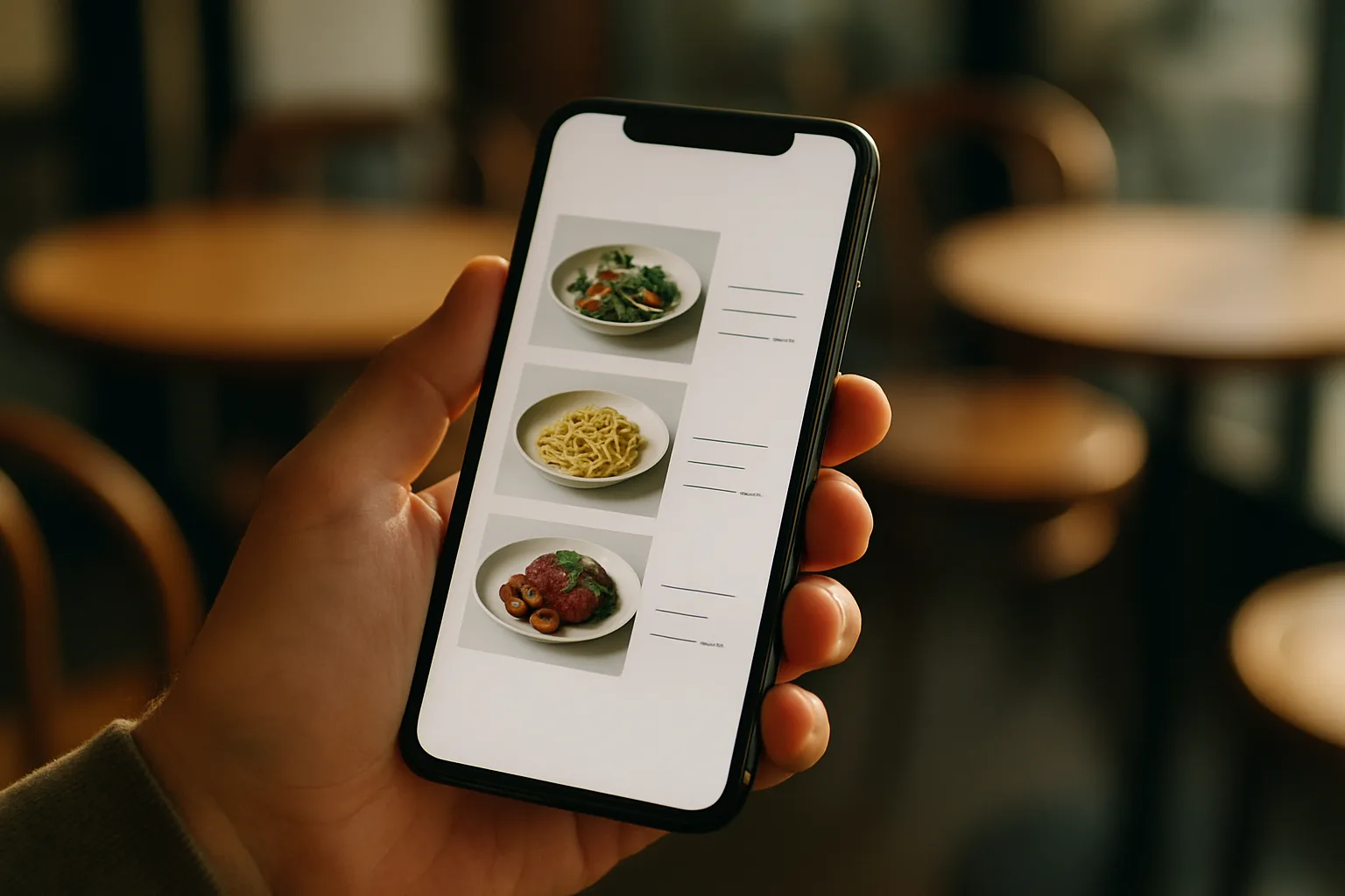 Client consultant la carte d'un restaurant sur son smartphone avant de réserver