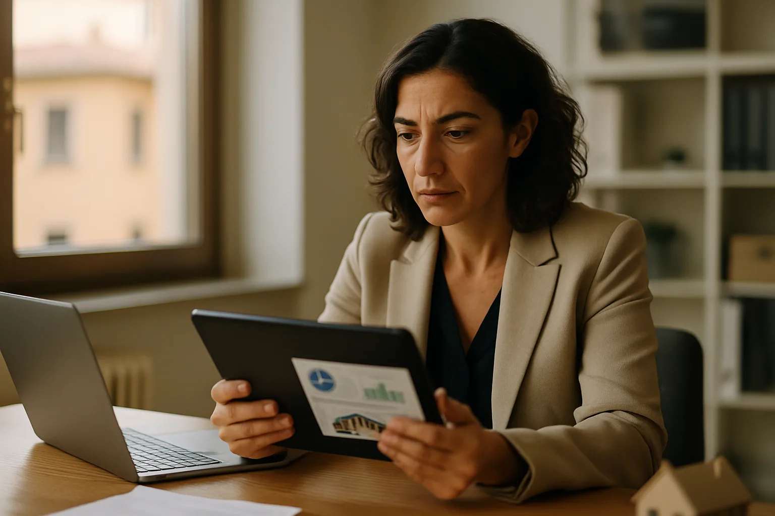 Titolare di agenzia immobiliare che controlla le richieste di contatto ricevute tramite il sito web