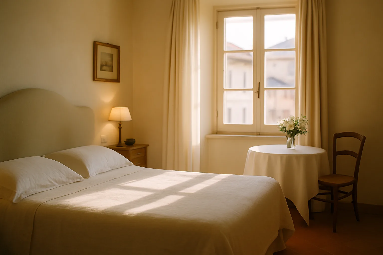 Camera luminosa di un B&B italiano al mattino