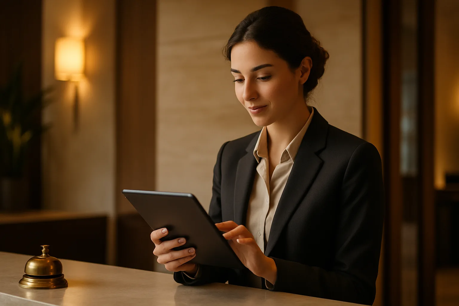 Receptionist di un piccolo hotel italiano che gestisce prenotazioni online tramite tablet