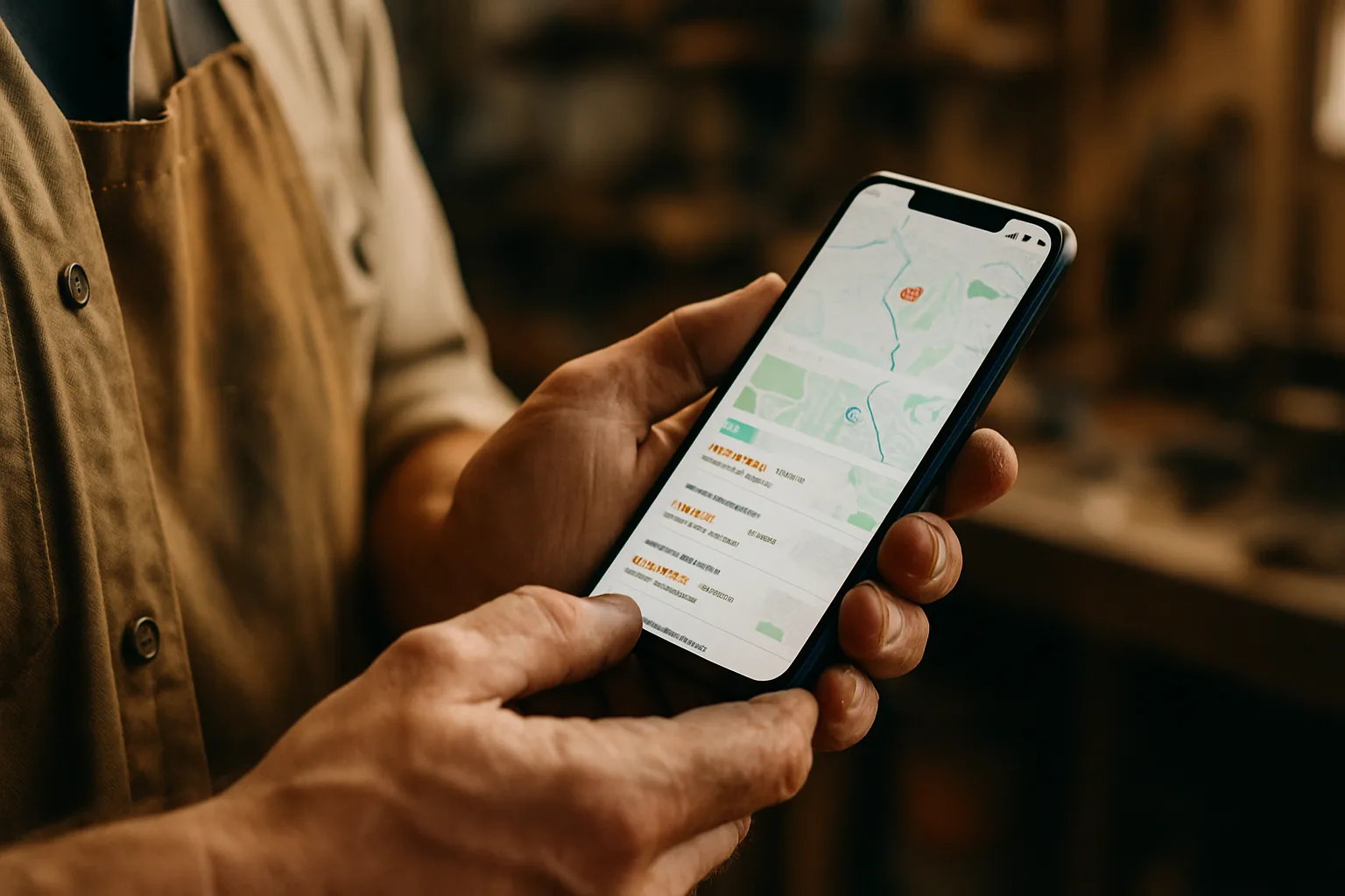 Smartphone zeigt das Google Local Pack mit Handwerksbetrieben und Bewertungen