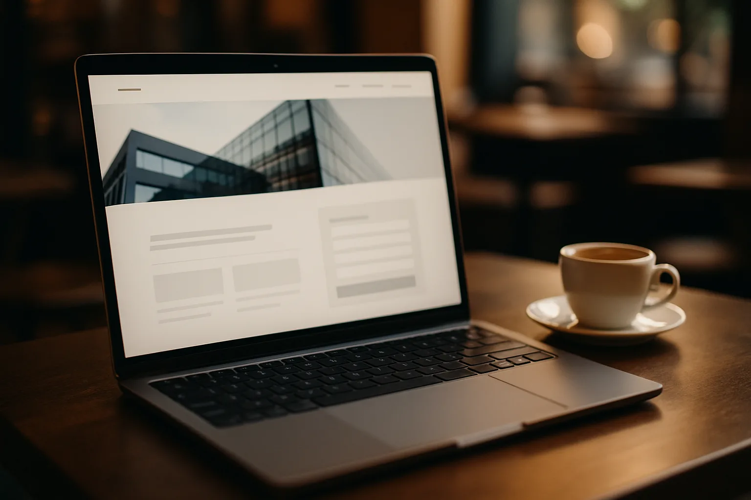 Sito web aziendale professionale visualizzato su laptop con design pulito e modulo di contatto
