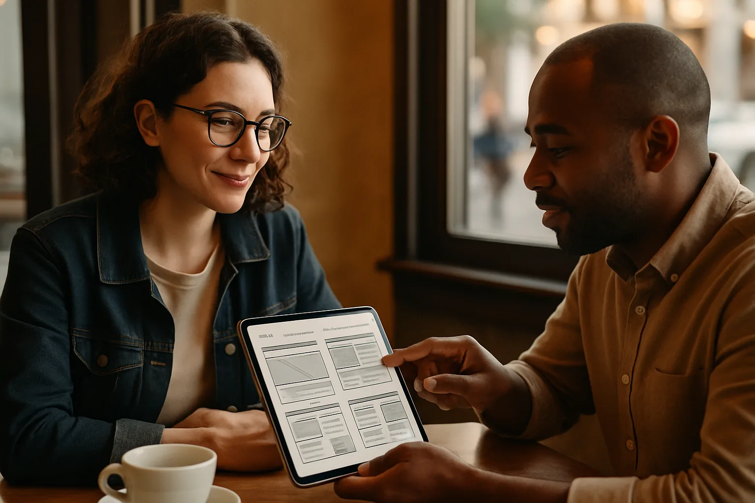 Consulente digitale e cliente PMI che valutano insieme il progetto di un sito web