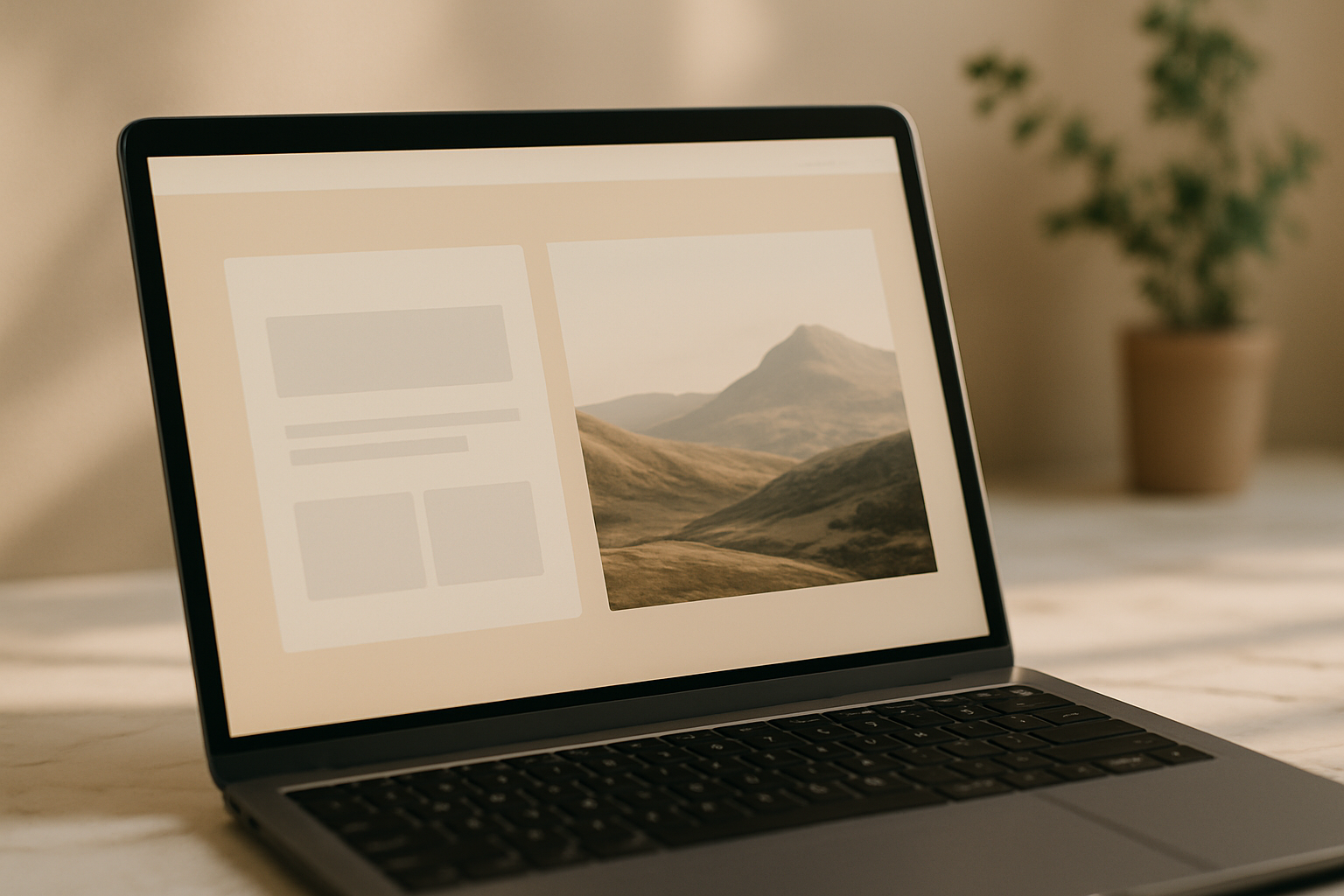 Close-up of a clean, minimal professional website design on a laptop screen