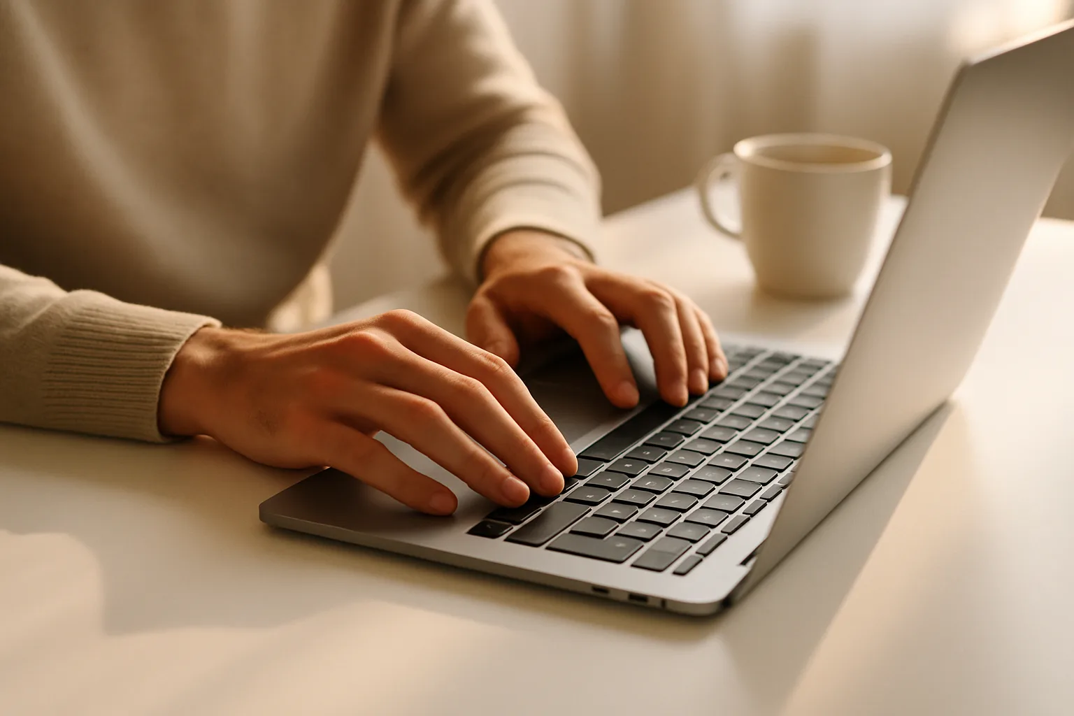 Business owner working efficiently on a website project from a clean desk