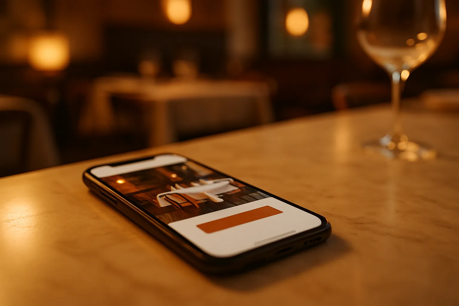 Modernes Smartphone zeigt eine professionelle Unternehmenswebsite mit Buchungsbutton