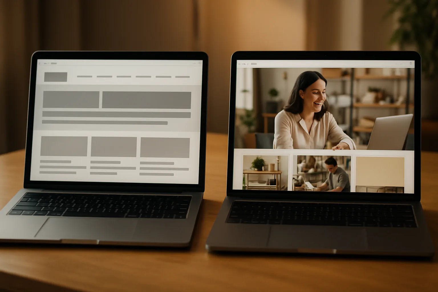 Vergleich zwischen einem generischen Website-Template und einer individuell gestalteten Unternehmenswebsite