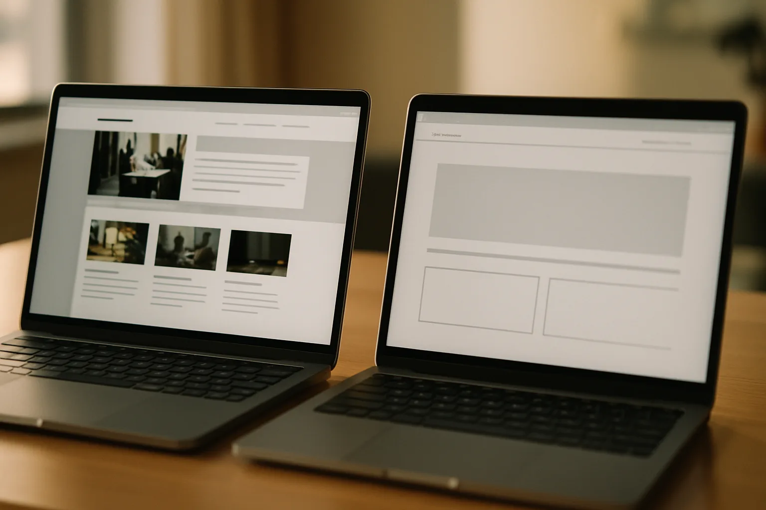 Two business websites side by side illustrating the difference between a strong and weak web presence
