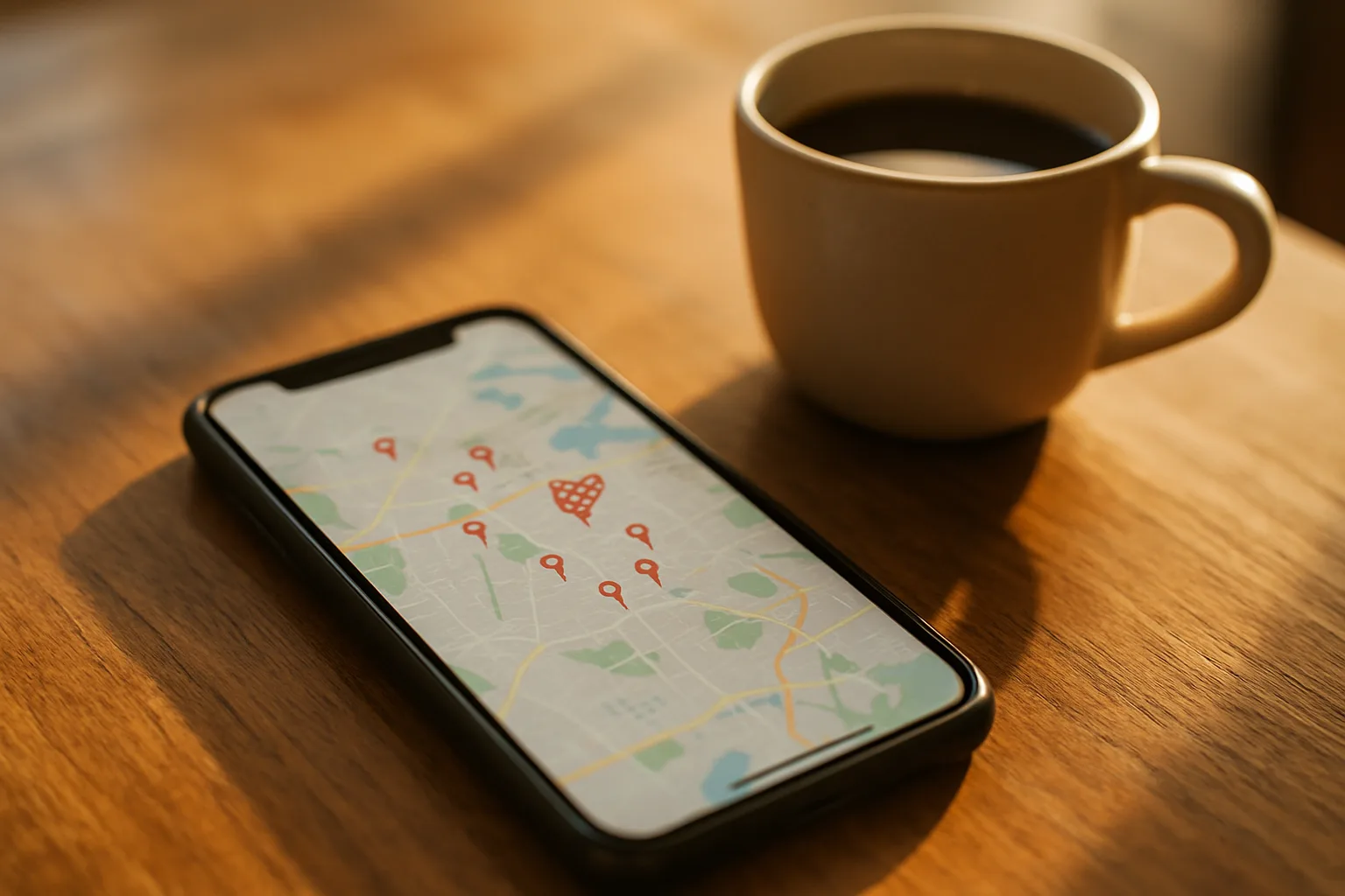 A smartphone showing Google Maps hotel search results, representing local search visibility for small hotels